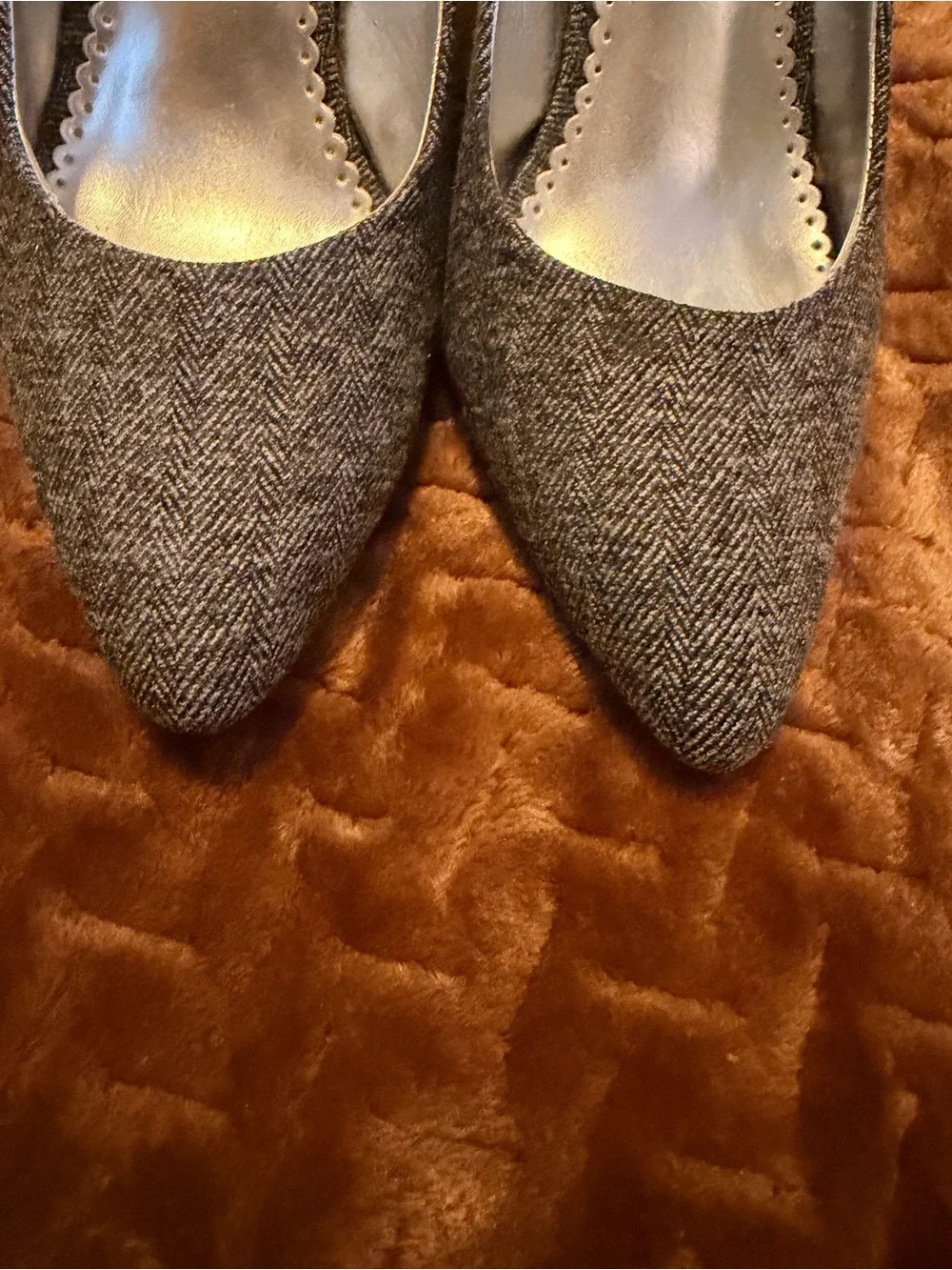 Rampage Gray Herringbone Pointed Toe Heels